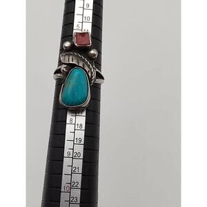 Vintage Navajo Turquoise Coral Sterling Silver Ring Size 8